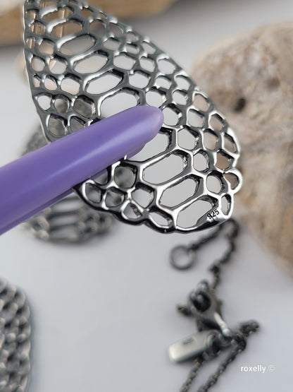 ❤️ Oxidized Sterling Silver Earrings Necklace Set, Designer Mesh Drop, the hooks are 14k Gold