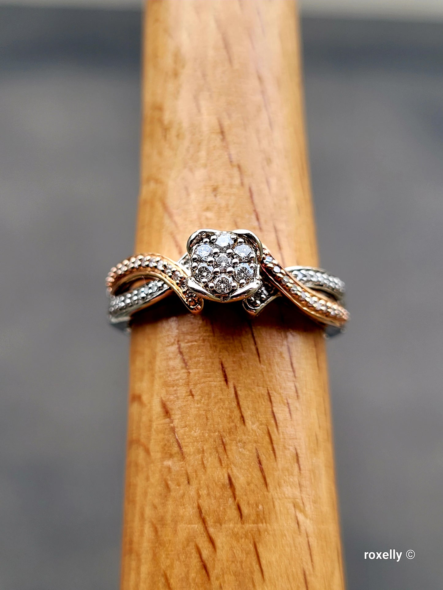 ❤️Size 6.75 Fancy Sterling Silver & 10k Solid Rose Gold Genuine Diamond Ring!