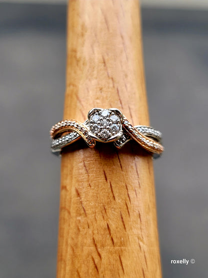 ❤️Size 6.75 Fancy Sterling Silver & 10k Solid Rose Gold Genuine Diamond Ring!