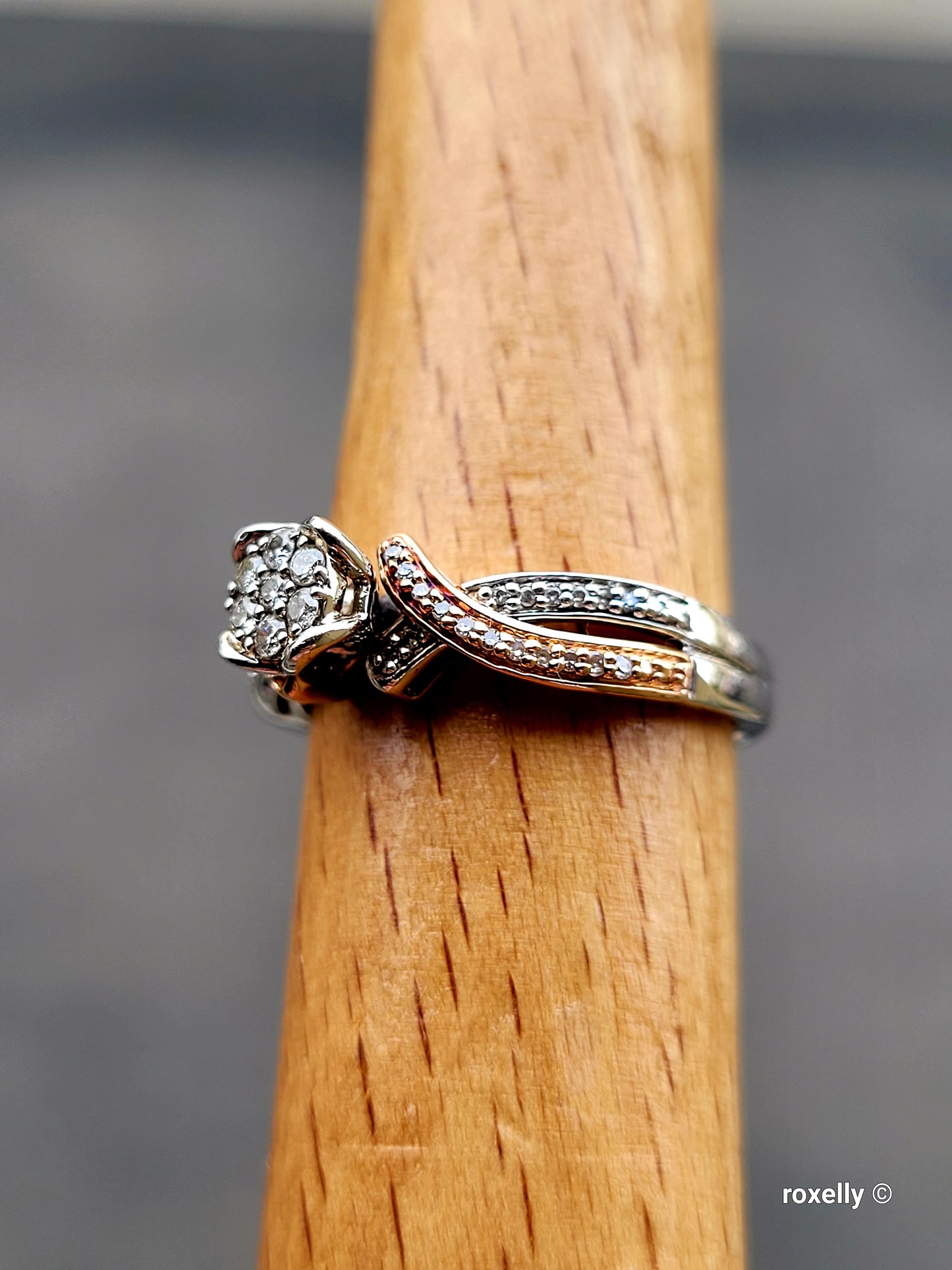 ❤️Size 6.75 Fancy Sterling Silver & 10k Solid Rose Gold Genuine Diamond Ring!