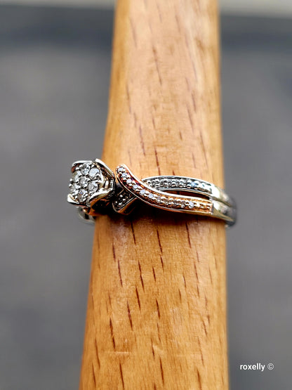 ❤️Size 6.75 Fancy Sterling Silver & 10k Solid Rose Gold Genuine Diamond Ring!