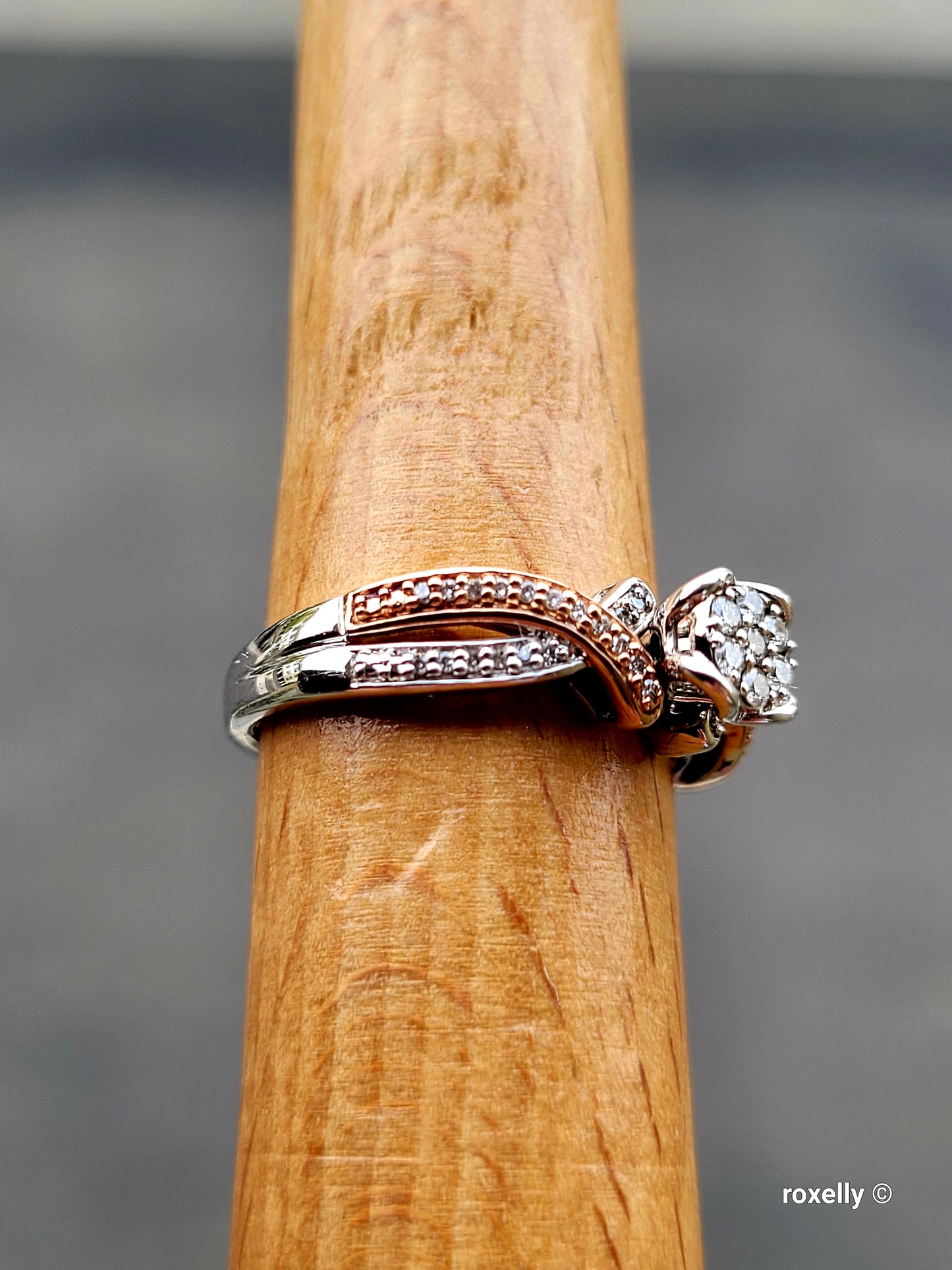 ❤️Size 6.75 Fancy Sterling Silver & 10k Solid Rose Gold Genuine Diamond Ring!