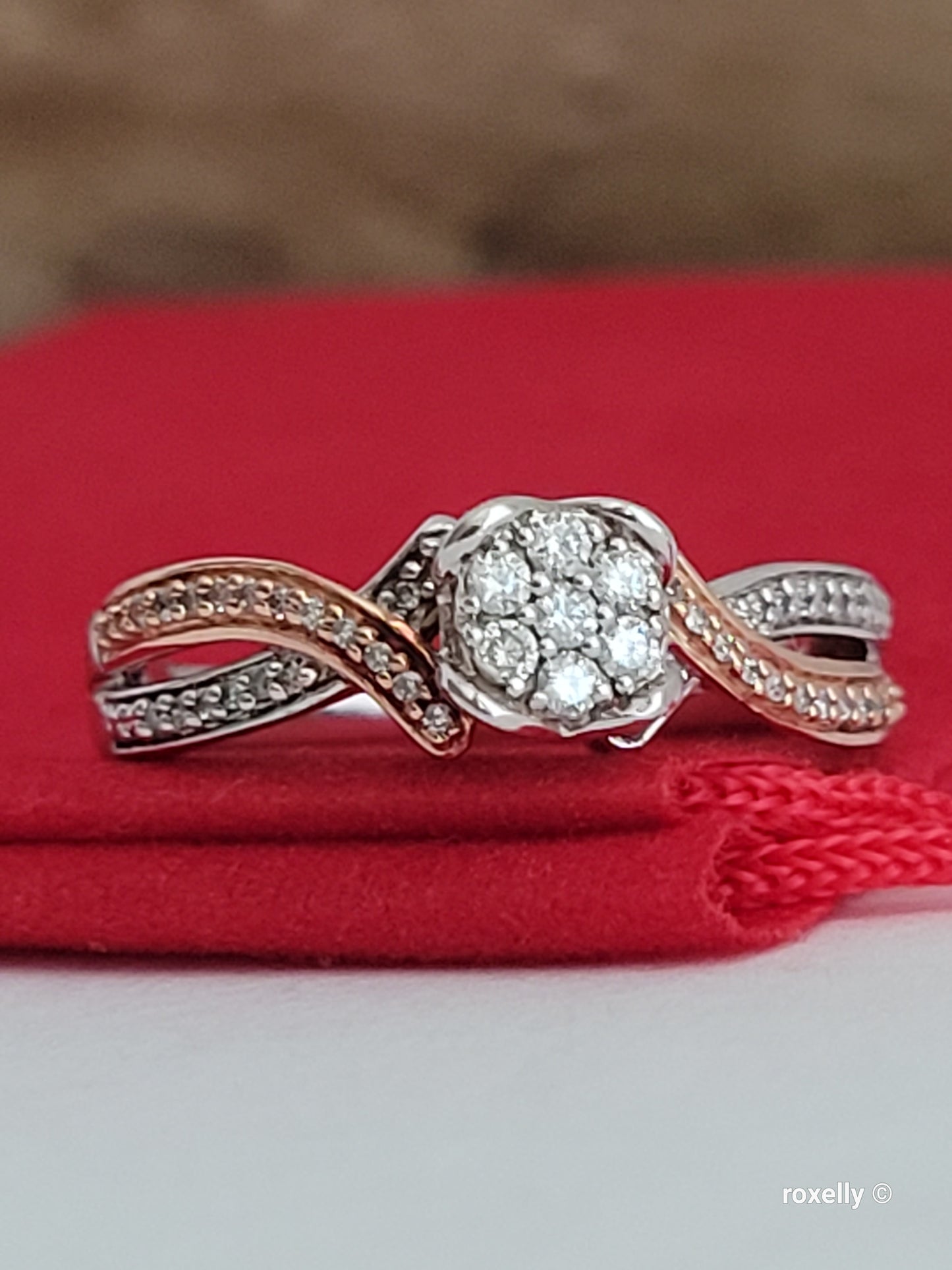 ❤️Size 6.75 Fancy Sterling Silver & 10k Solid Rose Gold Genuine Diamond Ring!