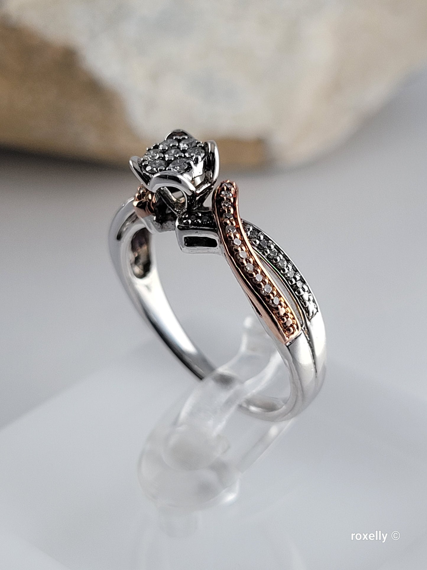 ❤️Size 6.75 Fancy Sterling Silver & 10k Solid Rose Gold Genuine Diamond Ring!