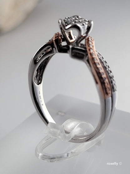 ❤️Size 6.75 Fancy Sterling Silver & 10k Solid Rose Gold Genuine Diamond Ring!