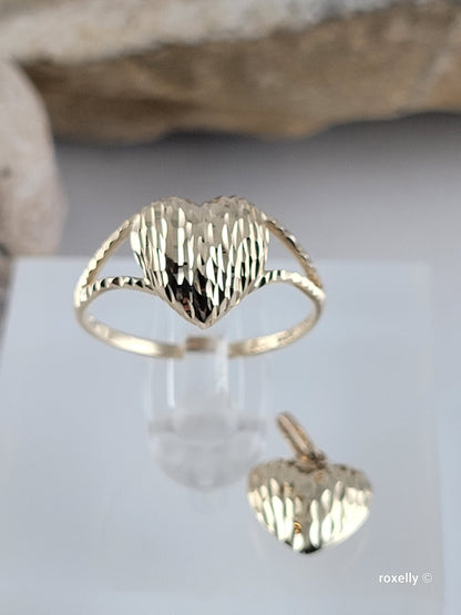 ❤️14k 10k Solid Yellow Gold Heart-Shaped Ring and Pendant Diamond Cut!