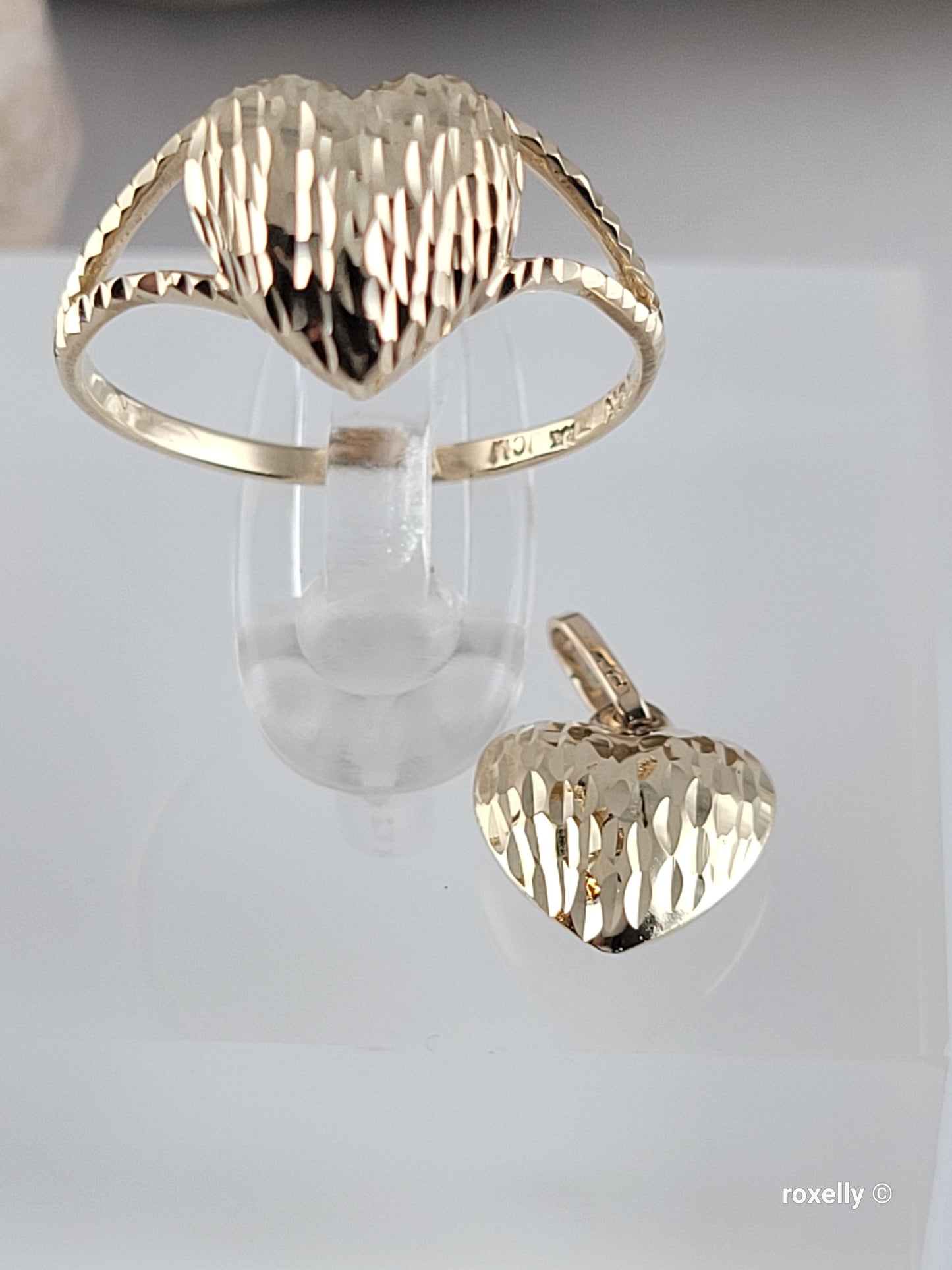 ❤️14k 10k Solid Yellow Gold Heart-Shaped Ring and Pendant Diamond Cut!