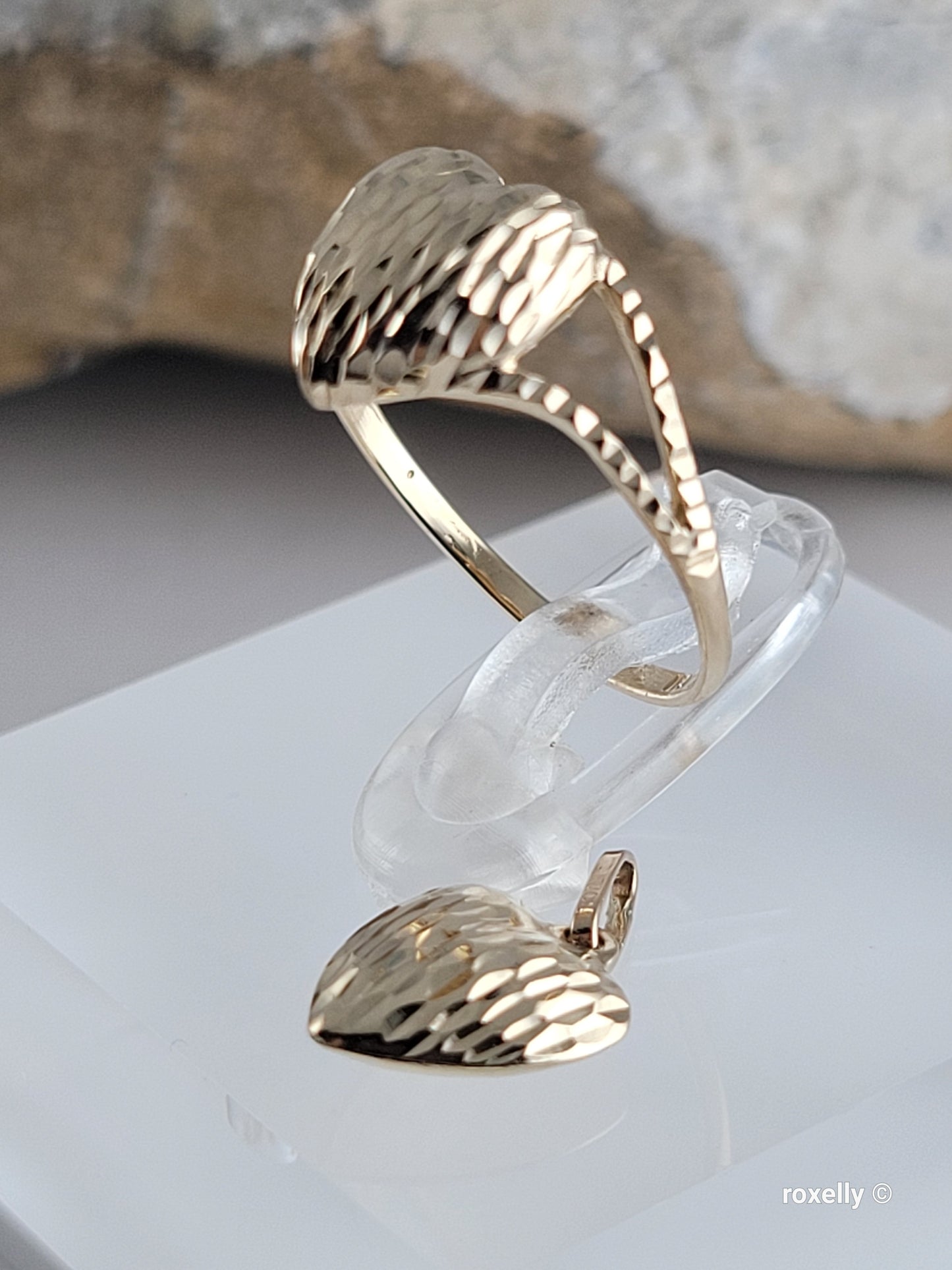 ❤️14k 10k Solid Yellow Gold Heart-Shaped Ring and Pendant Diamond Cut!