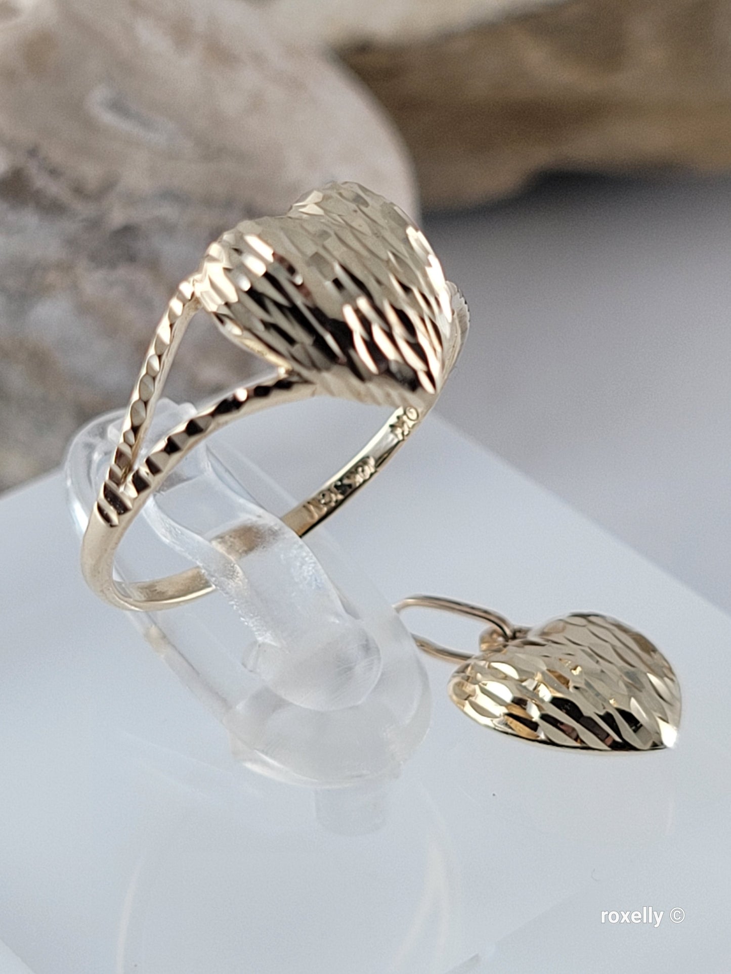 ❤️14k 10k Solid Yellow Gold Heart-Shaped Ring and Pendant Diamond Cut!