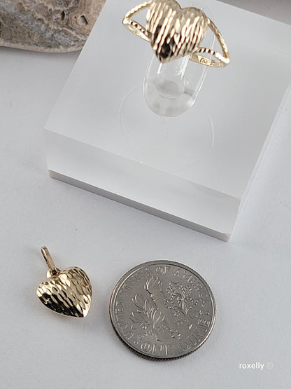 ❤️14k 10k Solid Yellow Gold Heart-Shaped Ring and Pendant Diamond Cut!