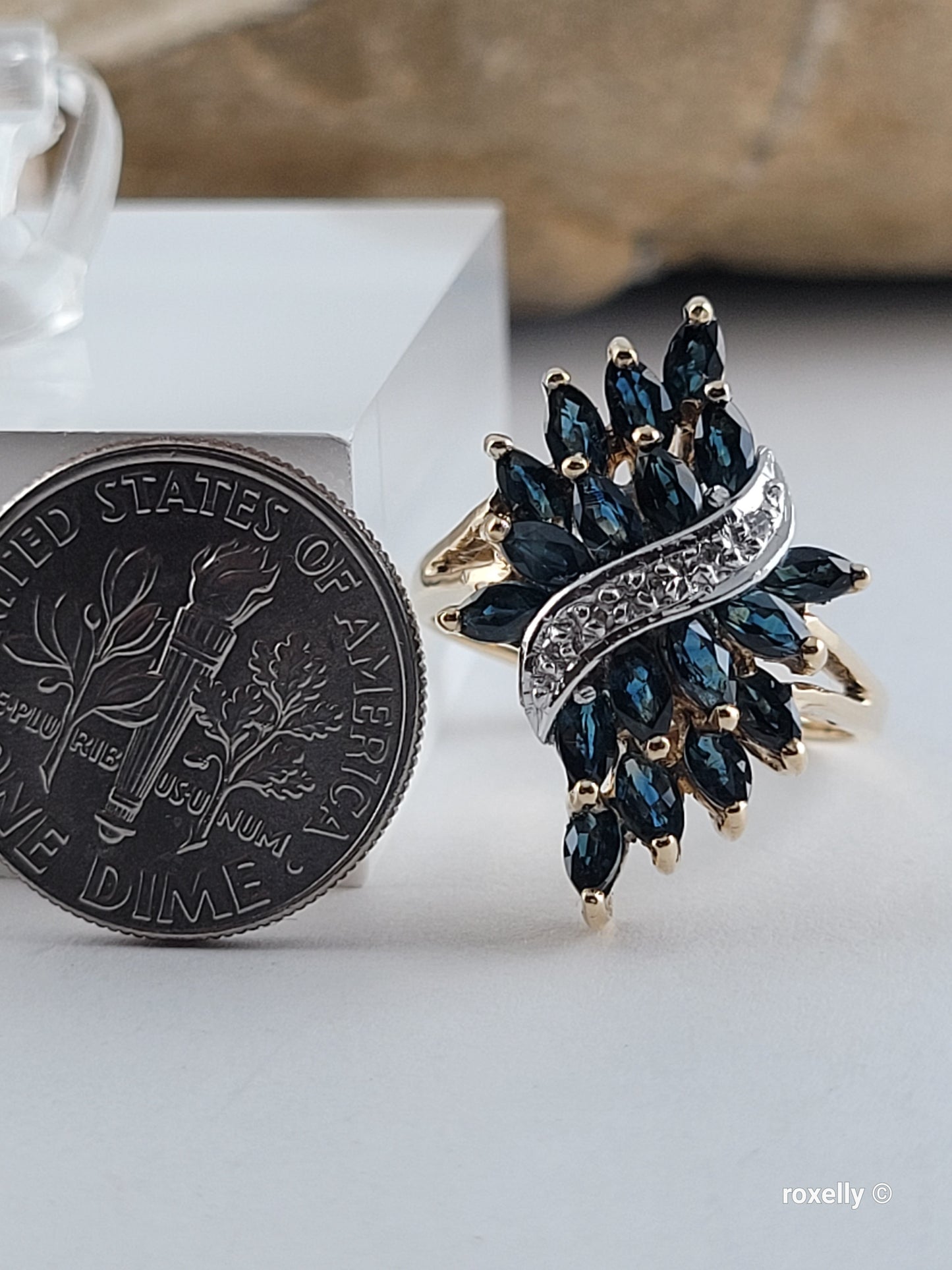 ❤️10k Size 5.75 Precious Solid Yellow Gold Sapphire and Diamond Ring!