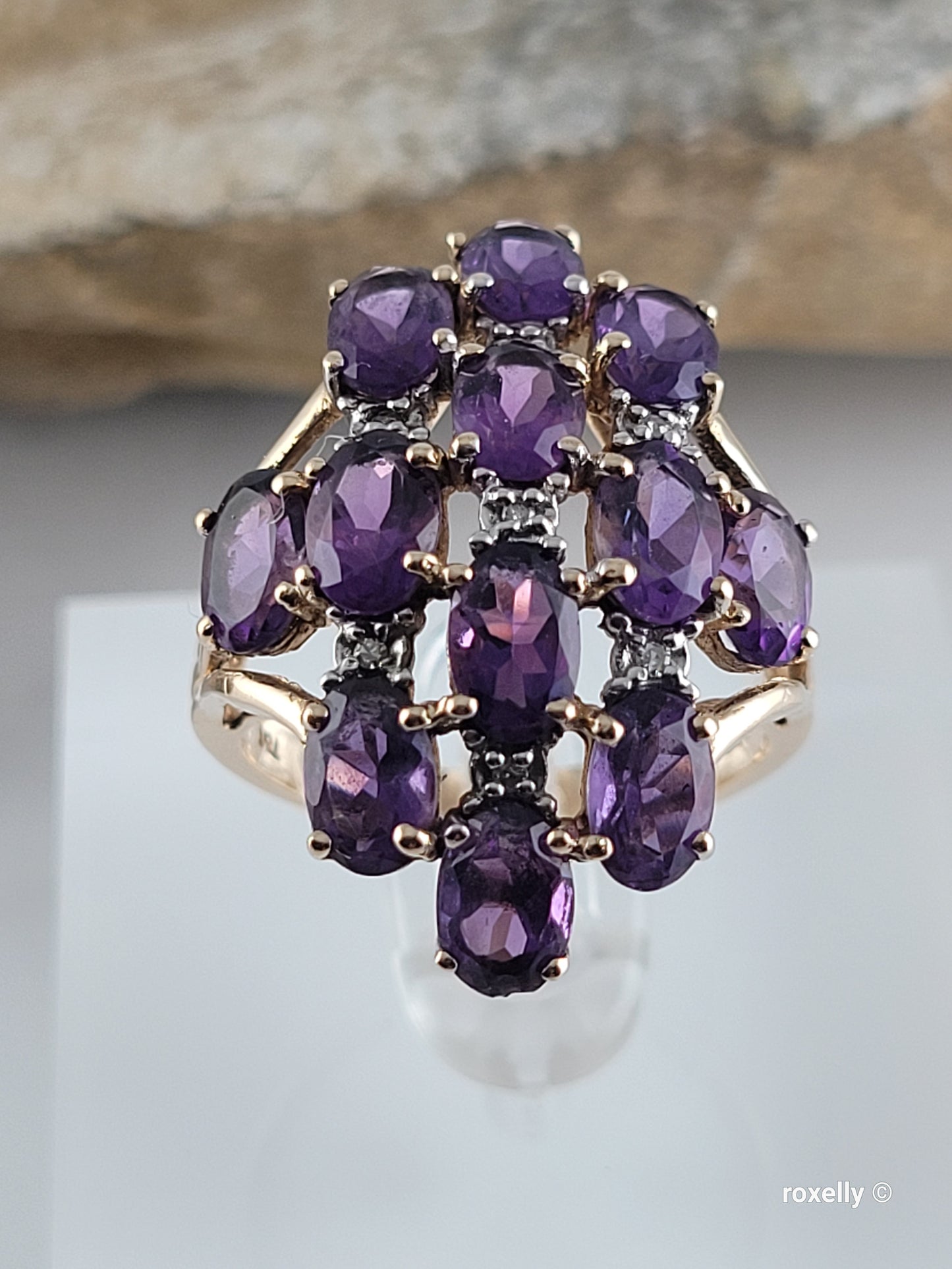 ❤️14k Size 6.75 Gorgeous Solid Yellow Gold Amethyst and Diamond Ring!