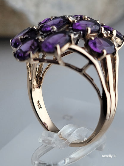 ❤️14k Size 6.75 Gorgeous Solid Yellow Gold Amethyst and Diamond Ring!