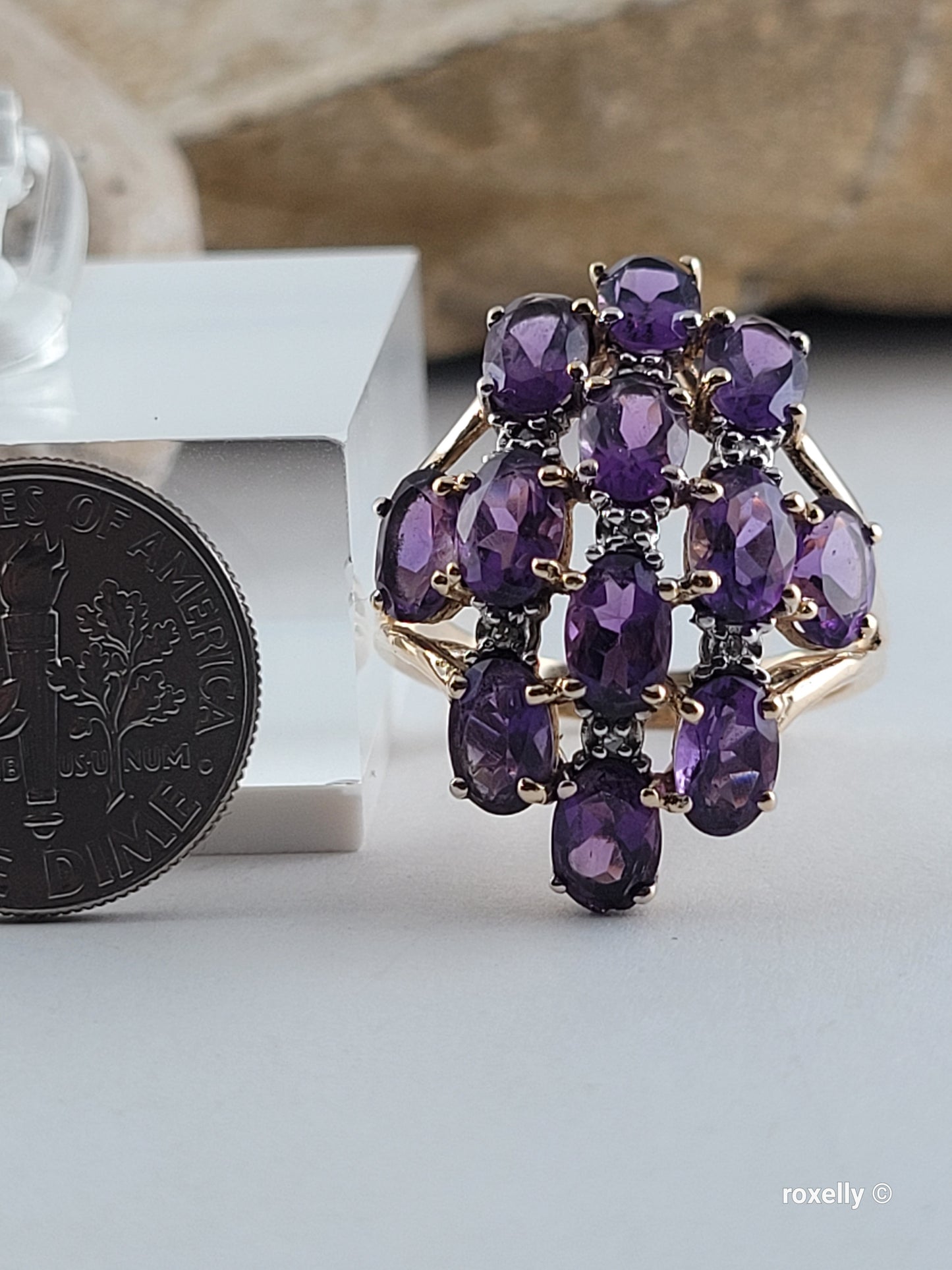 ❤️14k Size 6.75 Gorgeous Solid Yellow Gold Amethyst and Diamond Ring!