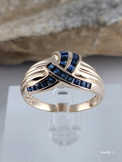 ❤️14k Size 9 Precious Solid Yellow Gold Sapphires Dome Design Ring!