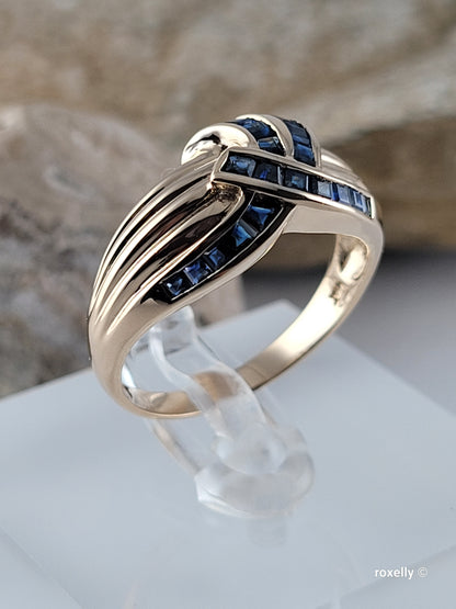 ❤️14k Size 9 Precious Solid Yellow Gold Sapphires Dome Design Ring!