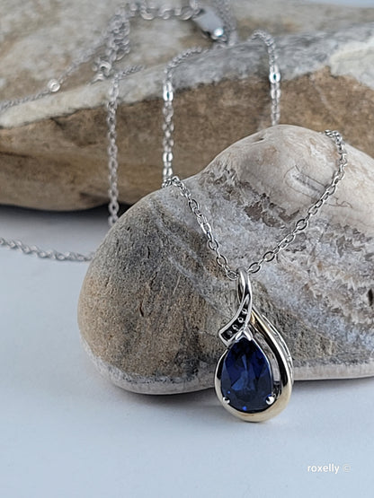 ❤️Sterling Silver & Solid Gold Sapphire and Diamond Set – Ring (Size 6.75), Necklace & Pendant!