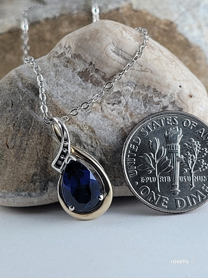 ❤️Sterling Silver & Solid Gold Sapphire and Diamond Set – Ring (Size 6.75), Necklace & Pendant!