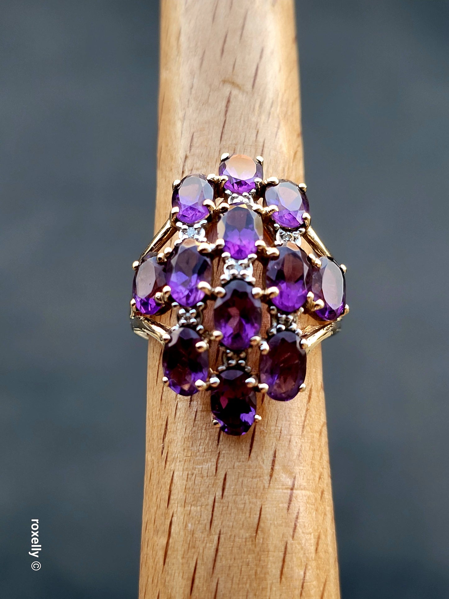 ❤️14k Size 6.75 Gorgeous Solid Yellow Gold Amethyst and Diamond Ring!