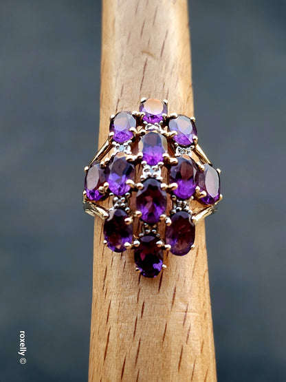 ❤️14k Size 6.75 Gorgeous Solid Yellow Gold Amethyst and Diamond Ring!