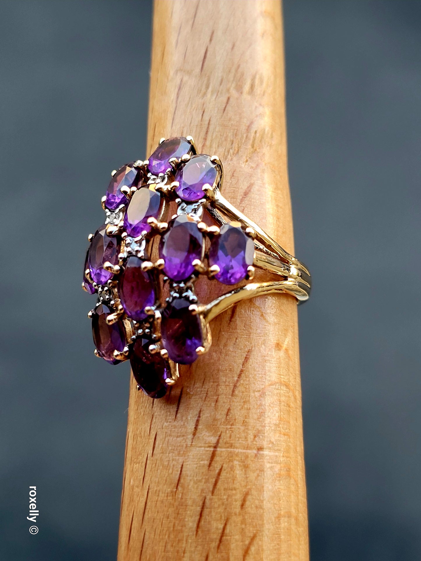 ❤️14k Size 6.75 Gorgeous Solid Yellow Gold Amethyst and Diamond Ring!
