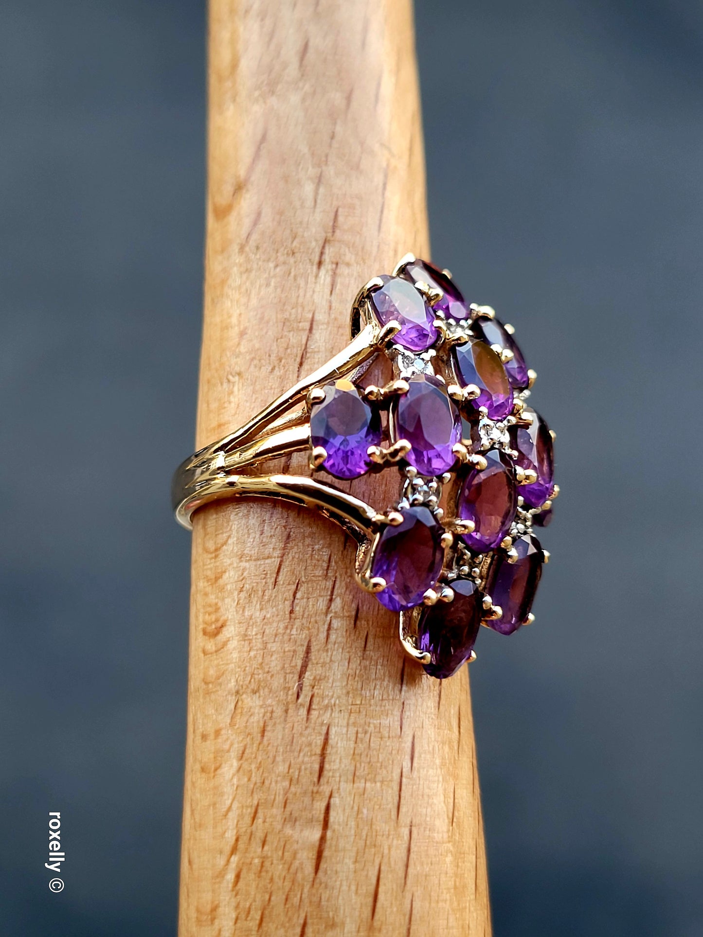 ❤️14k Size 6.75 Gorgeous Solid Yellow Gold Amethyst and Diamond Ring!