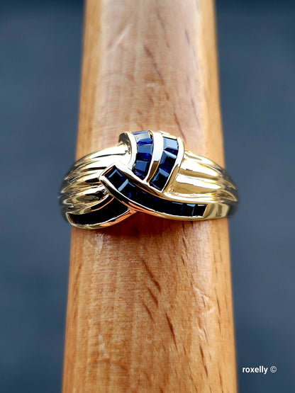 ❤️14k Size 9 Precious Solid Yellow Gold Sapphires Dome Design Ring!