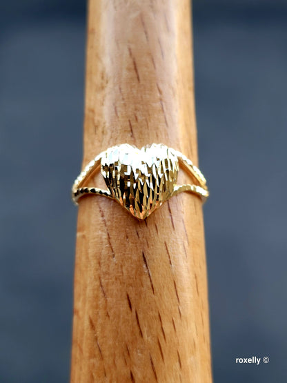 ❤️14k 10k Solid Yellow Gold Heart-Shaped Ring and Pendant Diamond Cut!