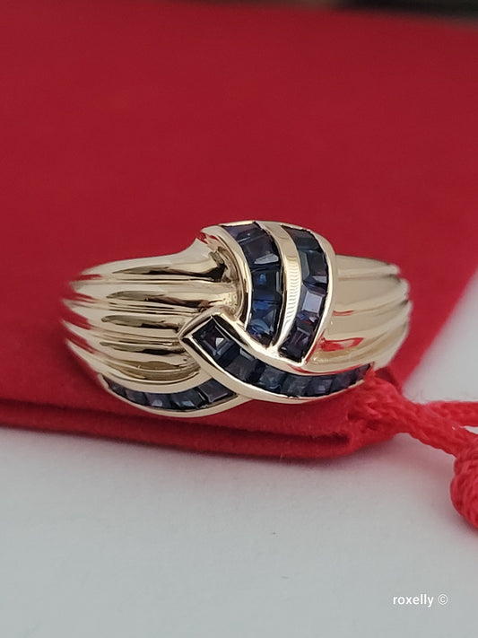 ❤️14k Size 9 Precious Solid Yellow Gold Sapphires Dome Design Ring!