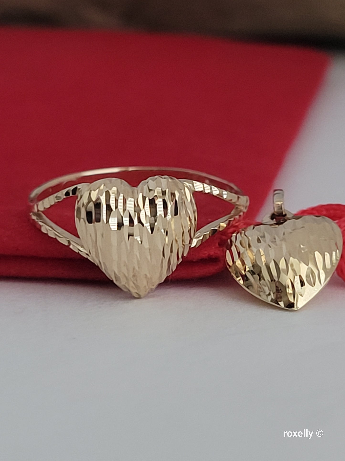 ❤️14k 10k Solid Yellow Gold Heart-Shaped Ring and Pendant Diamond Cut!