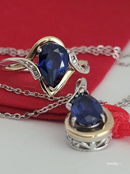 ❤️Sterling Silver & Solid Gold Sapphire and Diamond Set – Ring (Size 6.75), Necklace & Pendant!