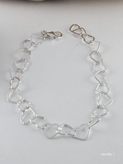 ♥️Sterling Silver Delicate Italian Heart-Shaped Link Bracelet, Beautiful