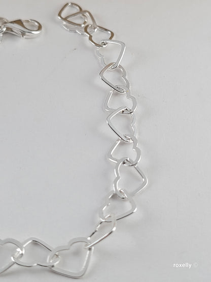 ♥️Sterling Silver Delicate Italian Heart-Shaped Link Bracelet, Beautiful
