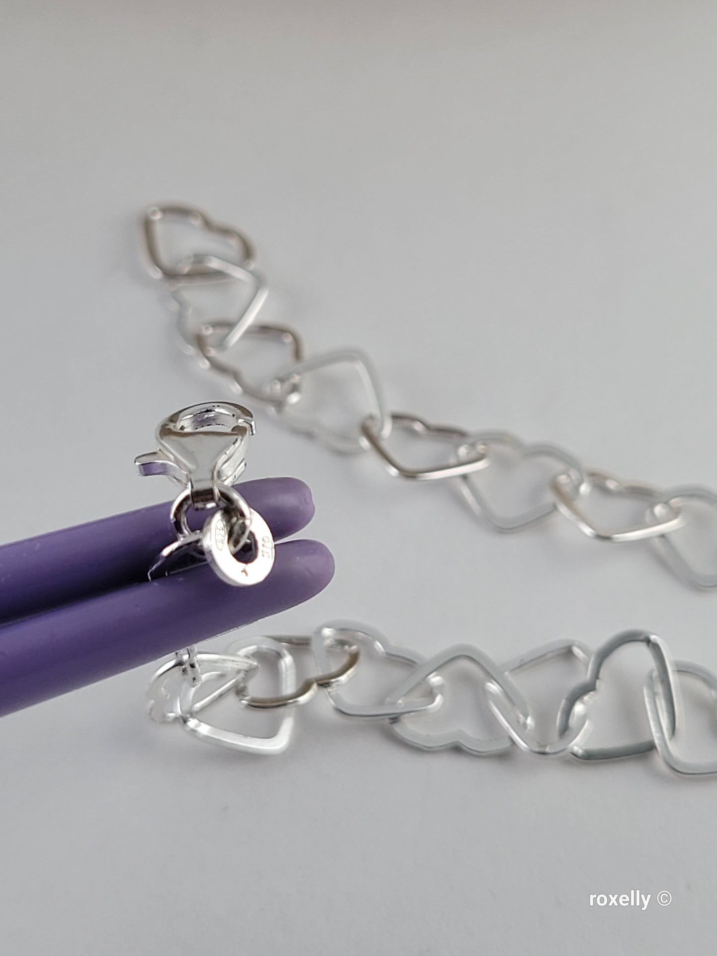 ♥️Sterling Silver Delicate Italian Heart-Shaped Link Bracelet, Beautiful