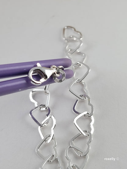 ♥️Sterling Silver Delicate Italian Heart-Shaped Link Bracelet, Beautiful