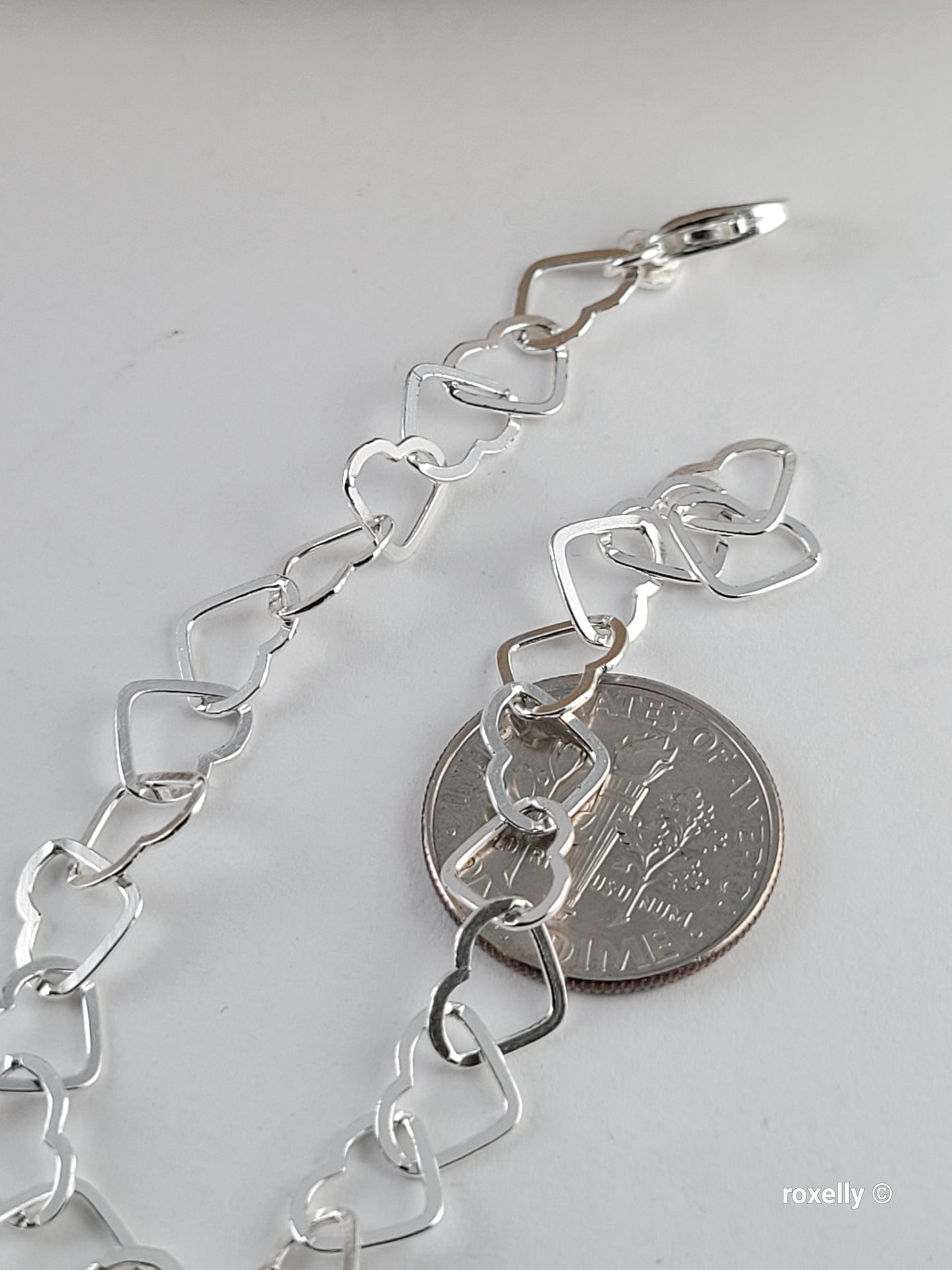 ♥️Sterling Silver Delicate Italian Heart-Shaped Link Bracelet, Beautiful