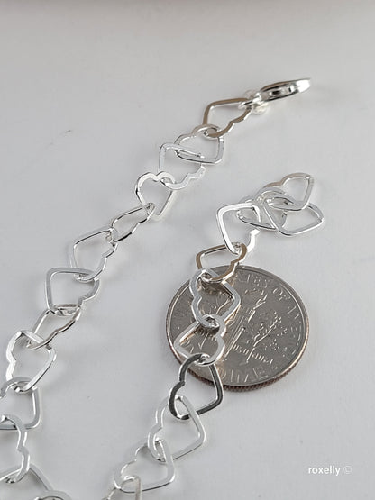 ♥️Sterling Silver Delicate Italian Heart-Shaped Link Bracelet, Beautiful