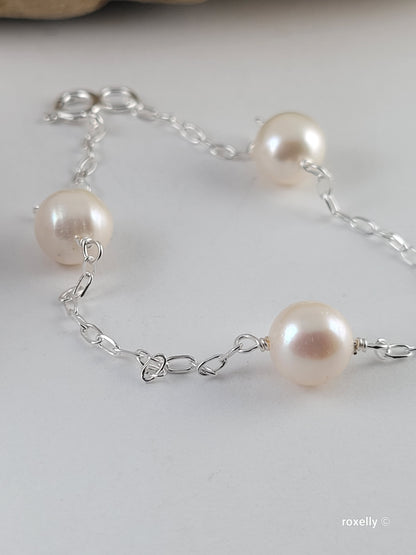 ♥️Sterling Silver 8mm Freshwater Near Round White Pearl
