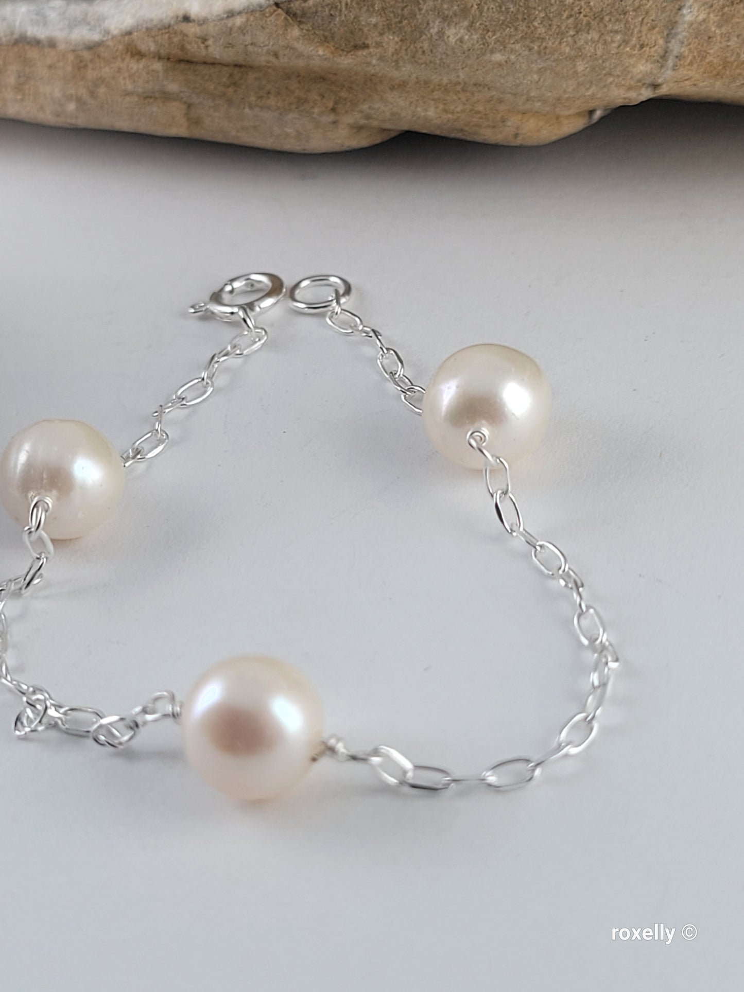 ♥️Sterling Silver 8mm Freshwater Near Round White Pearl