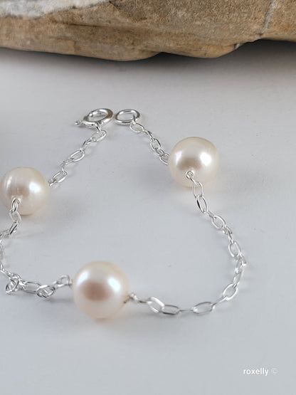 ♥️Sterling Silver 8mm Freshwater Near Round White Pearl