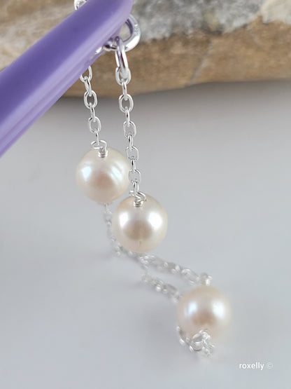 ♥️Sterling Silver 8mm Freshwater Near Round White Pearl