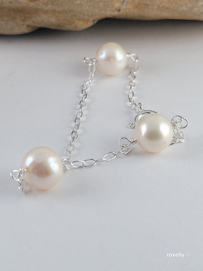 ♥️Sterling Silver 8mm Freshwater Near Round White Pearl