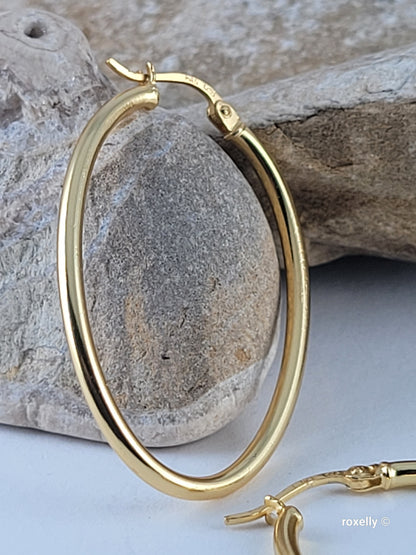 ♥️Sterling Silver Oval Hoop 37mm Earrings - Elegant Lightweight Design! 👌🎁
