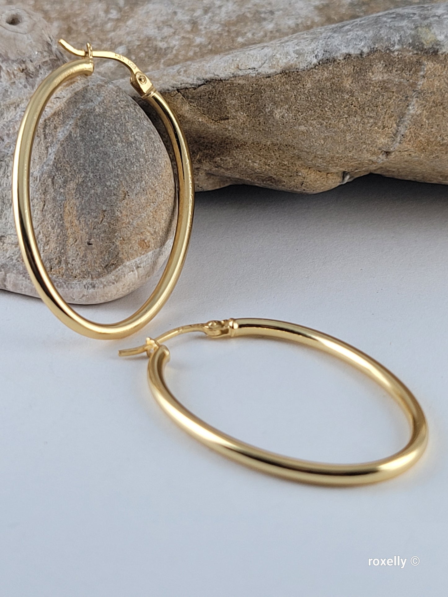 ♥️Sterling Silver Oval Hoop 37mm Earrings - Elegant Lightweight Design! 👌🎁