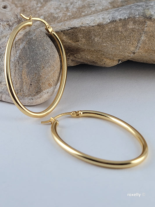 ♥️Sterling Silver Oval Hoop 37mm Earrings - Elegant Lightweight Design! 👌🎁