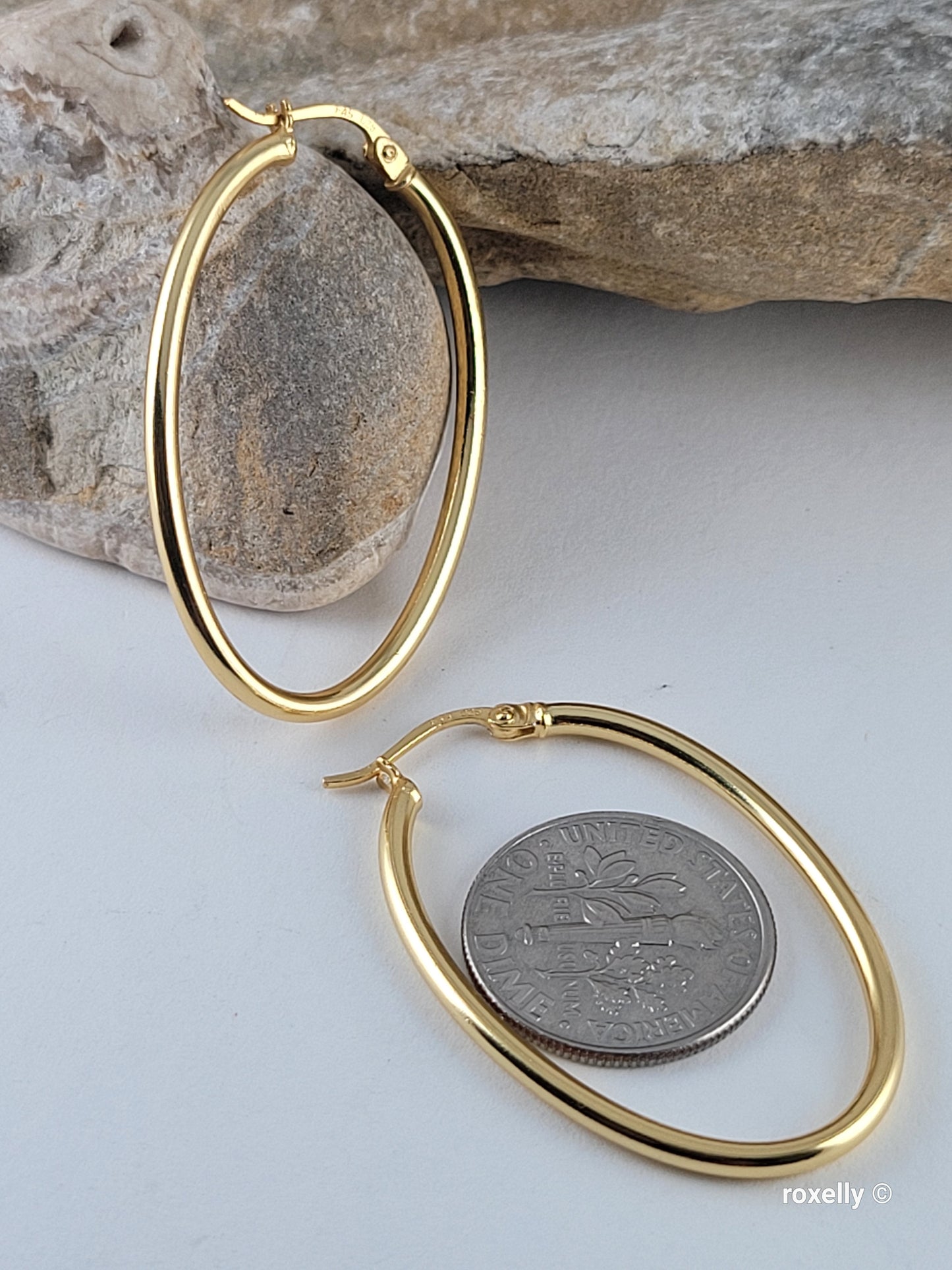♥️Sterling Silver Oval Hoop 37mm Earrings - Elegant Lightweight Design! 👌🎁