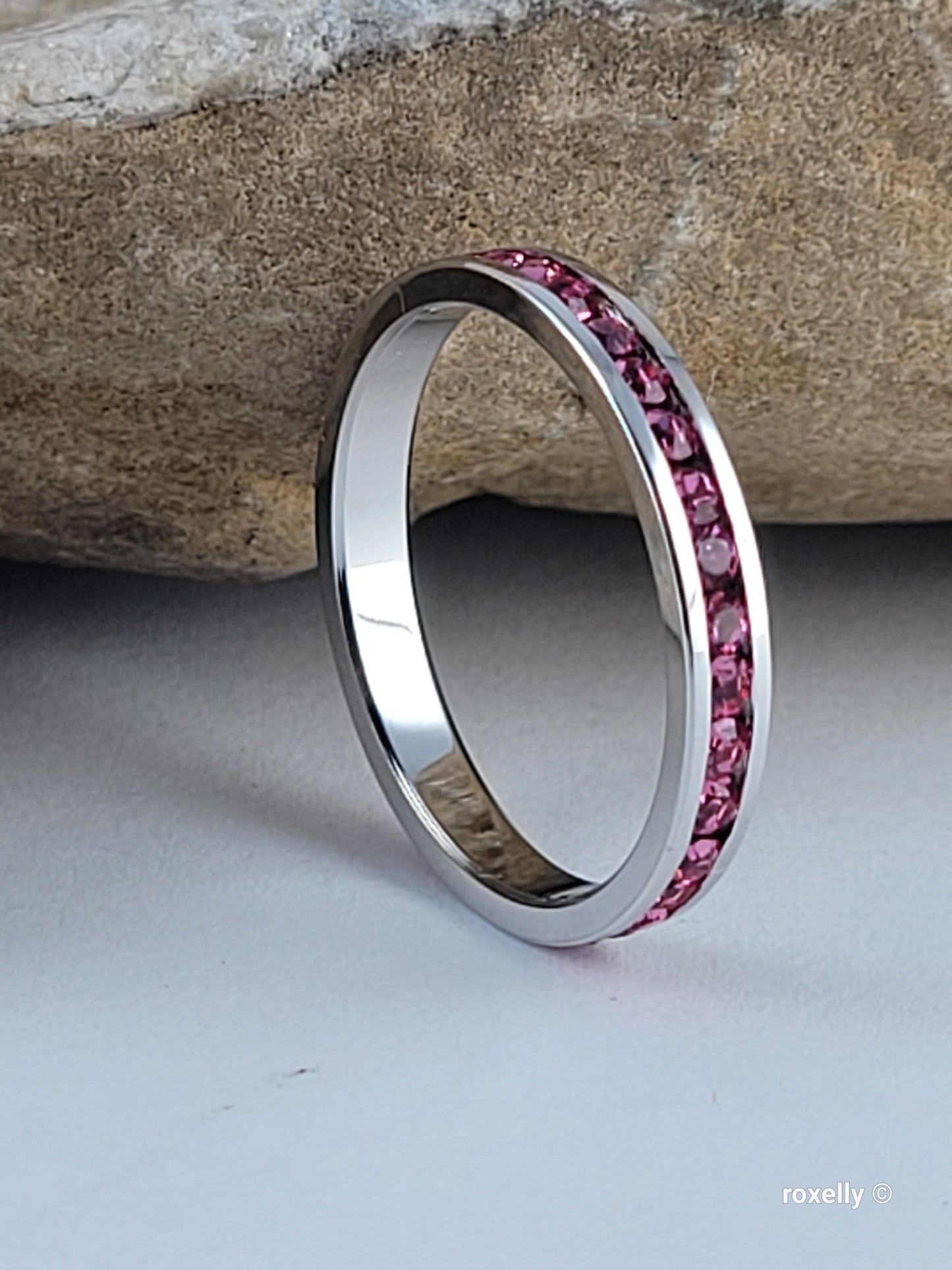 ♥️Size 8.75 Sterling Silver Swarovsky Pink Crystal Ring - Anillo De Plata