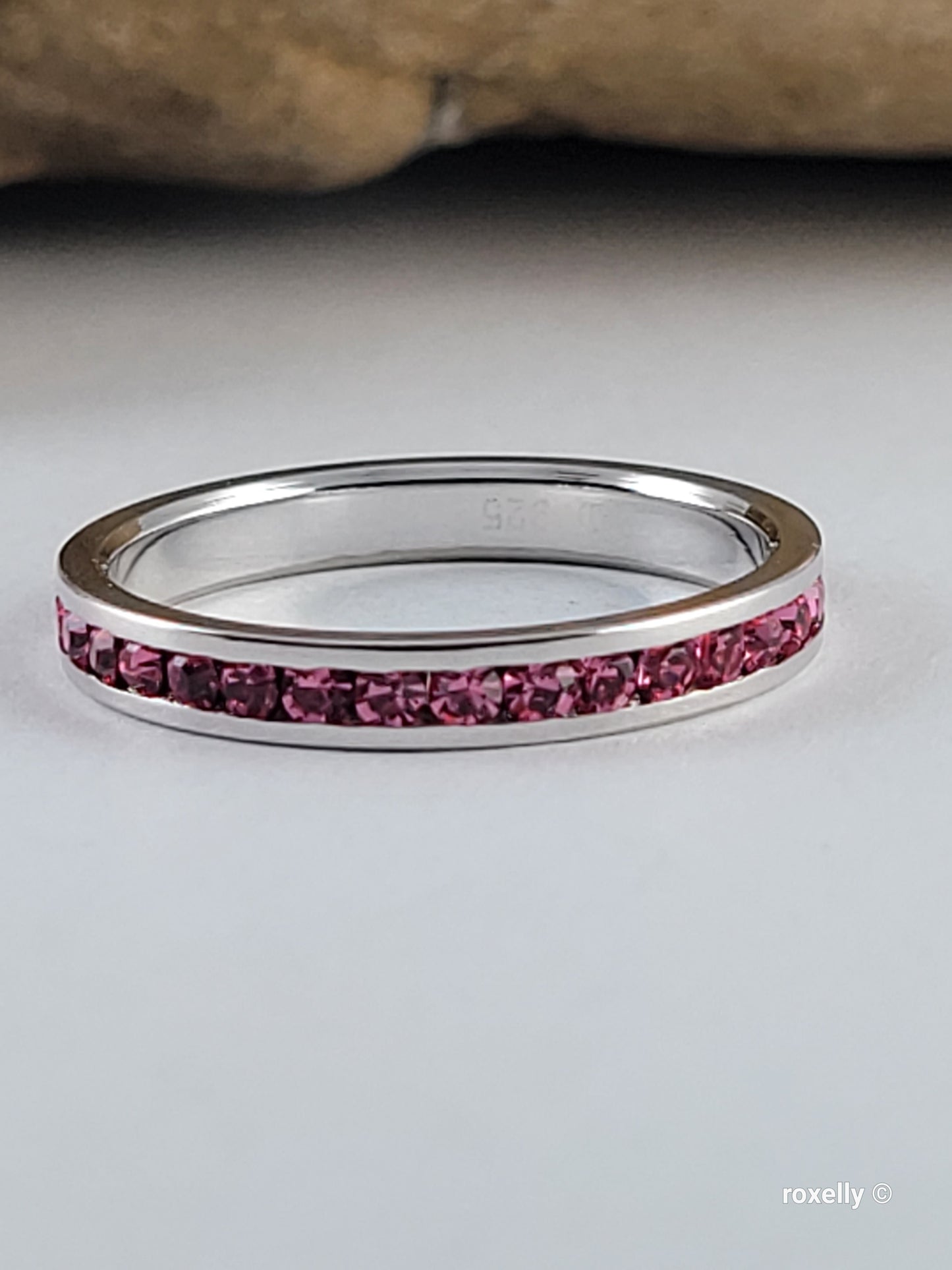 ♥️Size 8.75 Sterling Silver Swarovsky Pink Crystal Ring - Anillo De Plata