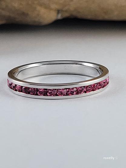 ♥️Size 8.75 Sterling Silver Swarovsky Pink Crystal Ring - Anillo De Plata