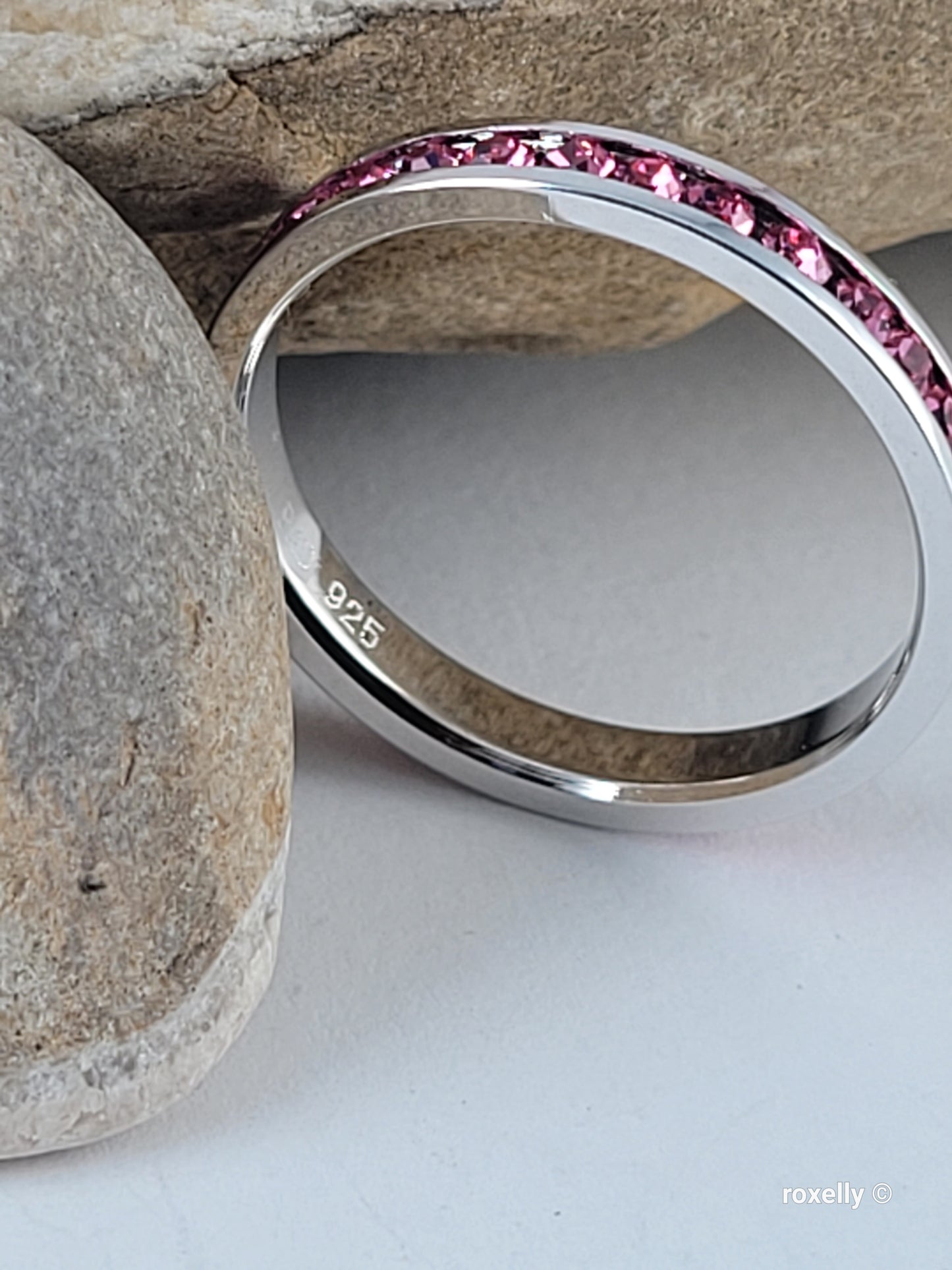 ♥️Size 8.75 Sterling Silver Swarovsky Pink Crystal Ring - Anillo De Plata